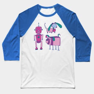 Robot Friends - cute retro robot design in pink Baseball T-Shirt